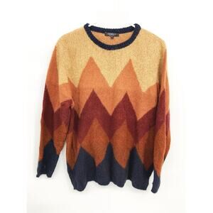 Gemelli Geometric Neutral Colorblock Mohair Sweater Size XL Cosby